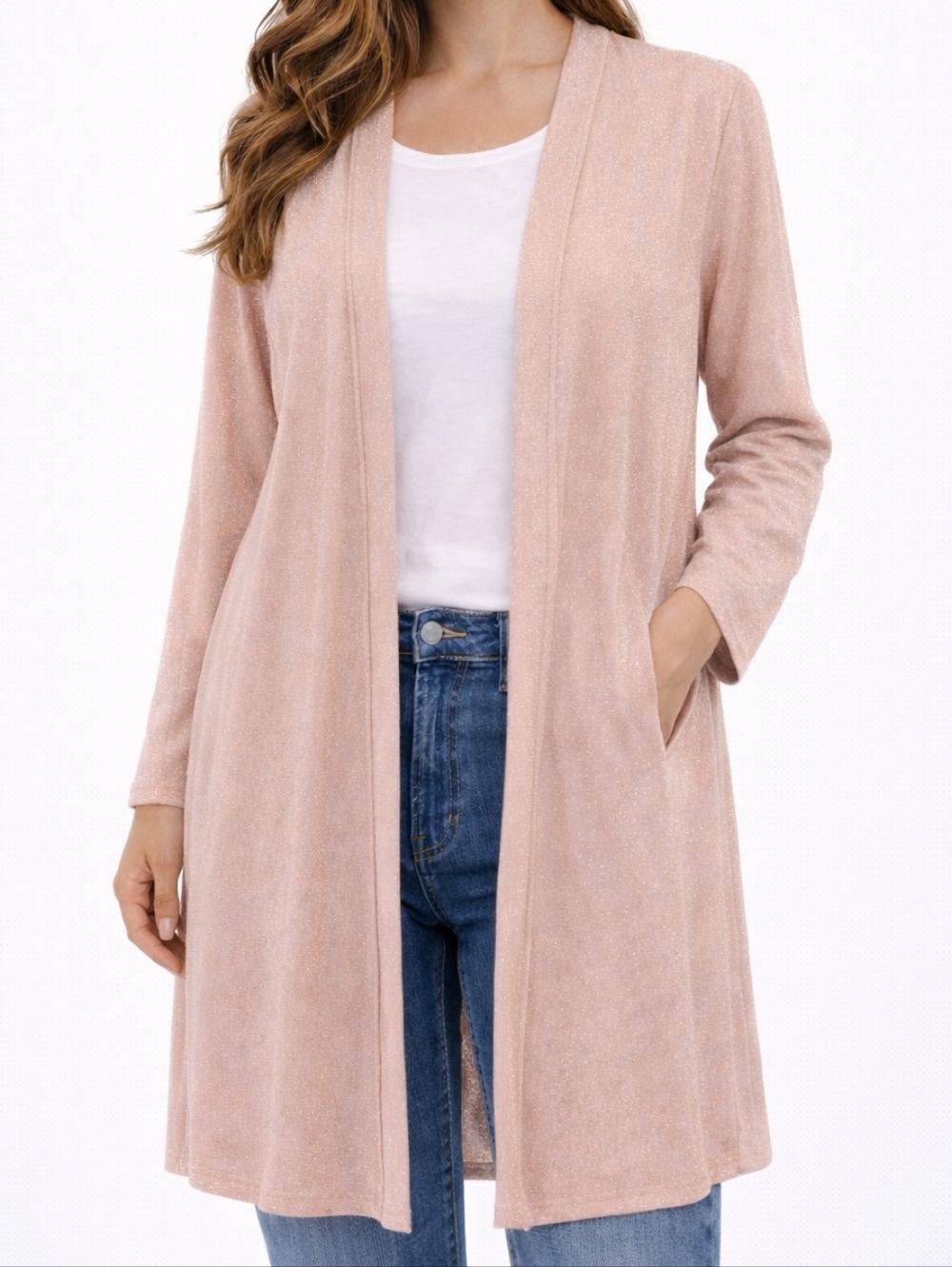 Maurices Long Cardigan with Pockets - Rose Gold Shimmer NWT